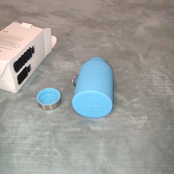 NEW Teal Blue Foldable Water Bottle Sport Silicone Portable Extensible Hiking - Picture 8 of 12